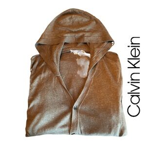 Calvin Klein Hooded Button Front‎ Cardigan Sweater in Grey, Size M